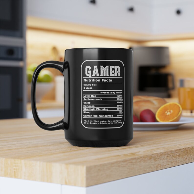 Gamer Nutrition Facts Mug Gift for Him Gamer Coffee Mug Funny Gaming Gift Video Game Birthday Gift for Dad Son Gamer Gift Gaming Boyfriend image 3