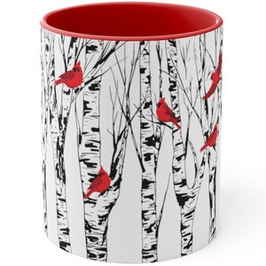 Cardinals on Birch Tree Mug Cardinal Lover Gift Nature Birder Mug Bird Watcher Lover Gift Coffee Mug Lodge Mug for Mom Mothers Day for Her image 2