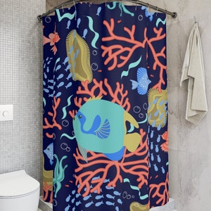 Ocean Life Fish Shower Curtain Bathroom Decor Cute Bath Curtains Nautical Sealife Restroom Colorful Beach Sea Theme Coral Reef Decorative image 1