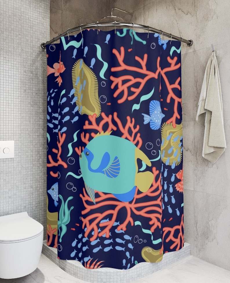 Ocean Life Fish Shower Curtain Bathroom Decor Cute Bath Curtains Nautical Sealife Restroom Colorful Beach Sea Theme Coral Reef Decorative image 1