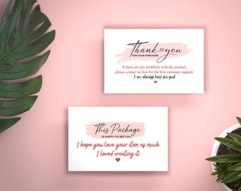 Small Business Thank You Cards – Pink Brush Design Order Insert