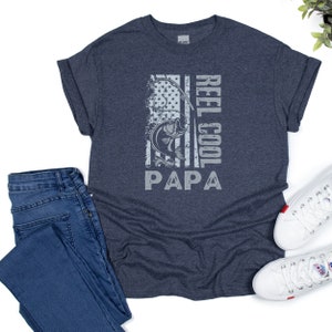 Reel Cool Papa Flag Shirt for Men Grandpa Gifts Dads Fishing Shirts Birthday Mens Tshirts Fisherman Gift from Daughter Kids Fathers Day
