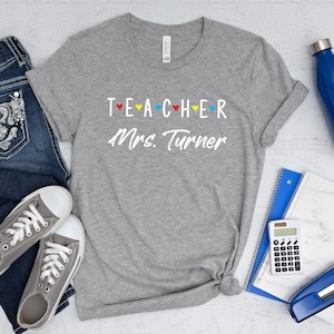 Custom Teacher Shirt Grade School Elementary Kindergarten Teaching Gift Preschool Shirt Cute Tshirts for Her Personalized Teachers Tee Athletic Heather