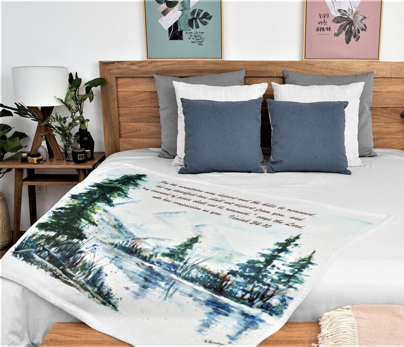 Watercolor Scripture Throw Blanket Gift for Her Home Décor image 1