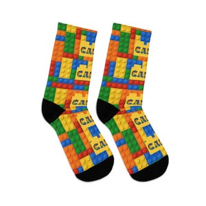 Colorful Building Block Pattern Socks 3.5 kids to 12 Mens One Size Fits Most Bild 5