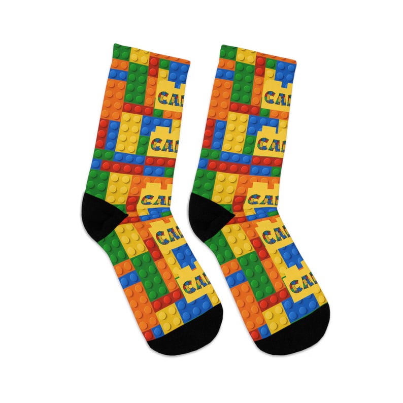 Colorful Building Block Pattern Socks 3.5 kids to 12 Mens One Size Fits Most Bild 5
