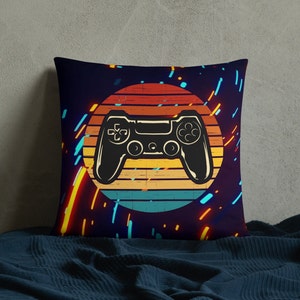 Retro Gaming Pillow Game Room Décor Gamer Gift Video Game Controller Boys Birthday Gifts for Him Decorative Pillow with Cover Accent Couch image 2