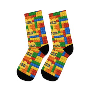 Colorful Building Block Pattern Socks 3.5 kids to 12 Mens One Size Fits Most Bild 11