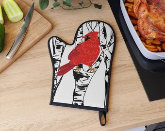 Cardinal Oven Glove Cardinals Art Kitchen Home Gift for Chef Foodie Gifts Potholders Oven Mitts Gift for Mom Trendy Modern Artist Made