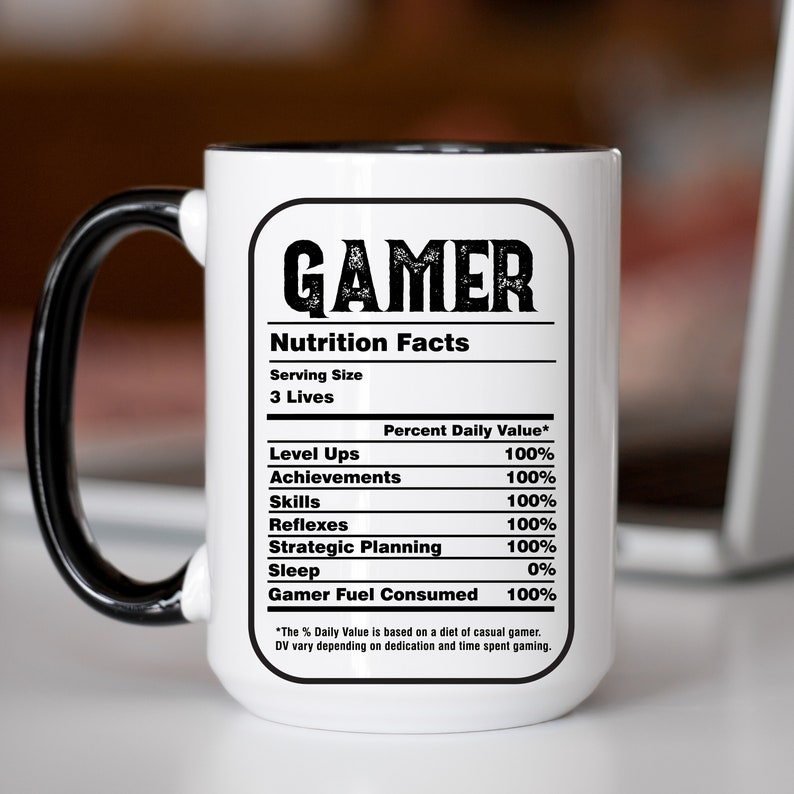 Gamer Nutrition Facts Mug Gift for Him Gamer Coffee Mug Funny Gaming Gift Video Game Birthday Gift for Dad Son Gamer Gift Gaming Boyfriend image 9