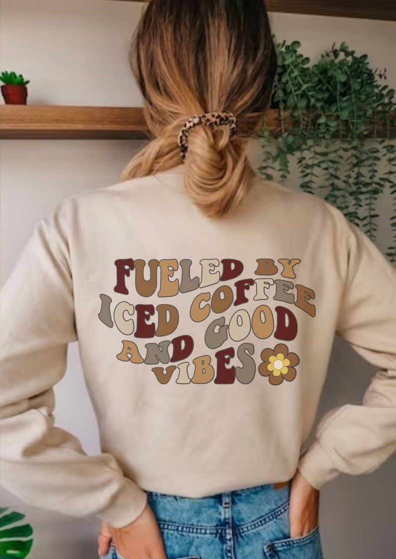 Iced Coffee Sweatshirt Good Vibes Crewneck Cute Sweatshirts for Her Womens Clothing Coffee Lover Gift Graphic Shirt Trendy Retro Clothing image 4