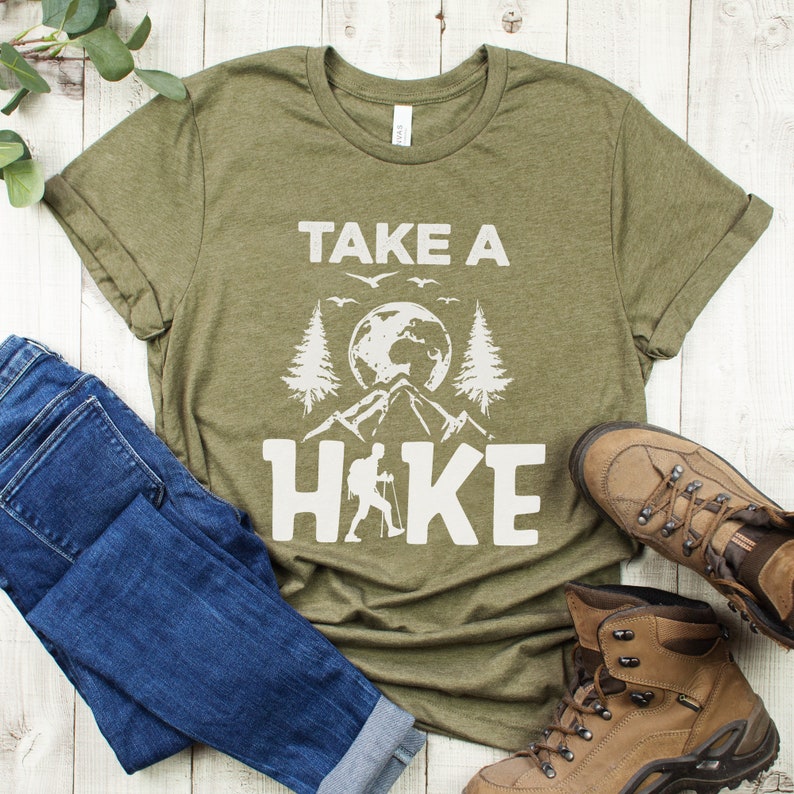 Take A Hike Shirts Outdoors Shirt Hiking TShirt Backpacking Heather Olive