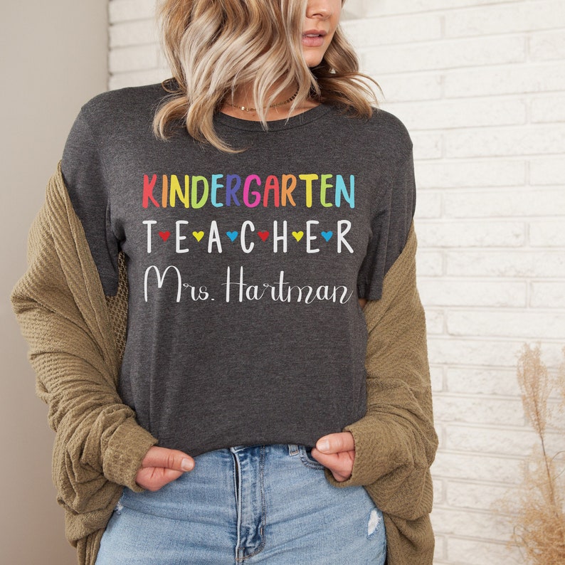 Custom Name Kindergarten Teacher Shirt Personalized Teachers Gift Teaching Gifts Cute Tshirts for Her Group Team T-shirt Womens Clothing Tee image 1