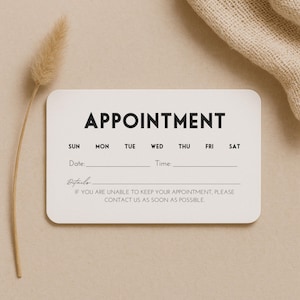 Cartes de rappel de rendez-vous 3,5 x 2 pouces Taille carte de visite Détails sur la date et l'heure Design professionnel et élégant Salon Spa Bureau Entrepreneur