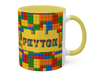 Personalized Building Block Mug Custom Name Gift for Boys Builder Gifts Toddler Gifts Drinking Cup Colorful Mugs Kids Cups Blocks