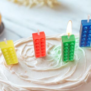 Building Block Birthday Candles: Red, Yellow, Blue, Green Cake Toppers