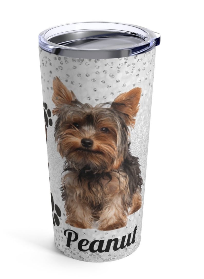 Personalized Yorkie Mom Tumbler 20oz Insulated Travel Coffee Mug Dog Lover Gift Yorkshire Terrier Mama Gift to Her Skinny Tumbler image 2