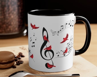 Cardinals Music Notes Mug Cardinal Lover Gift Artistic Mug Bird Watcher Lover Gift Coffee Mug Lodge Mug for Mom Mothers Day for Her Friend