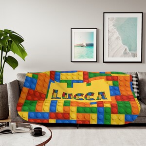 Personalized Building Block Blanket: Custom Name Sherpa Throw