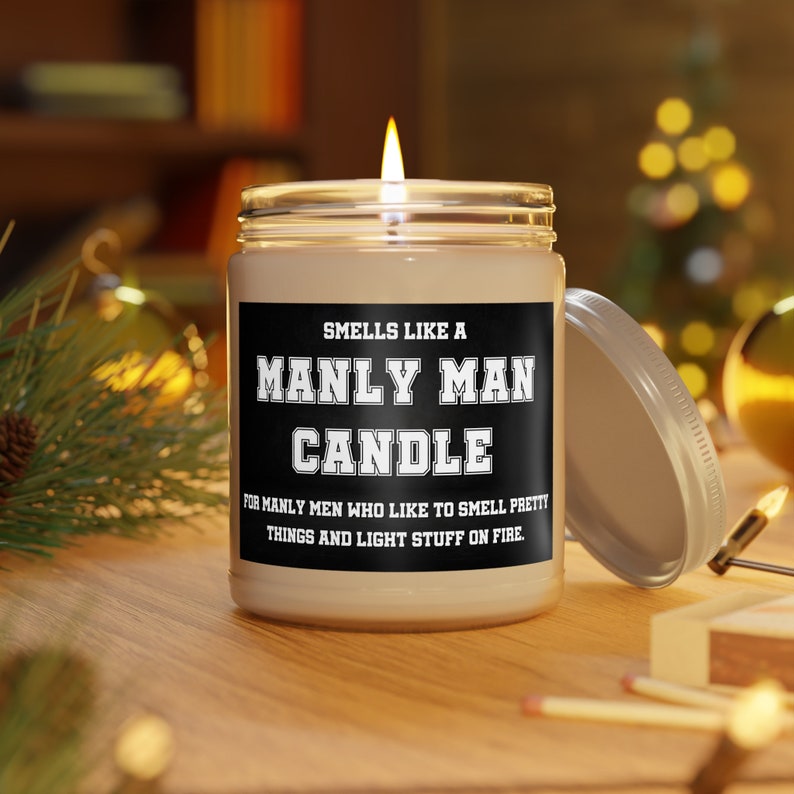 Manly Man Candle Gift for Him Man Candle Funny Gift for Husband Mens Gifts Manly Men Candles for Men Funny Candle with Saying Boyfriend image 3