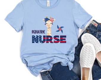 Pediatric Nurse Shirt Patriotic 4th July RN Gifts Womens Shirts Nurse Life Gift For Student Nurse Nursing School Grad USA Pediatrics