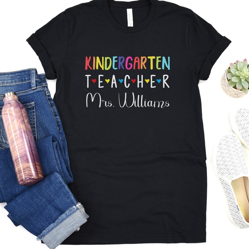 Custom Name Kindergarten Teacher Shirt Personalized Teachers Gift Teaching Gifts Cute Tshirts for Her Group Team T-shirt Womens Clothing Tee image 4