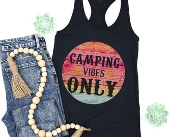 Camping Vibes Tank Summer Shirts Womens Tanks Distressed Retro Racerback Camp Campfire Nature Lover Tee Cute Vacation Top T-shirts