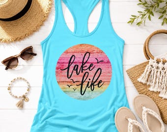 Lake Life Racerback Tank Top: Retro Summer Boating Tee