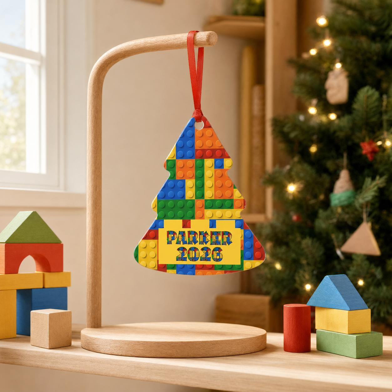 Personalized Building Block Ornament: Custom Name Christmas Tree Decor