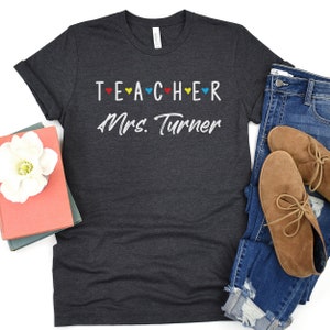 Custom Teacher Shirt Grade School Elementary Kindergarten Teaching Gift Preschool Shirt Cute Tshirts for Her Personalized Teachers Tee image 2