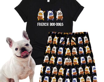French Bulldog Bottoms Pants and Shirt French Boo Dog Bull Dog PJ Bottoms Funny Halloween Frenchie Mom Gift Spooky Time Bottoms Ghost Dog