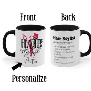 Personalized Hairstylist Coffee Mug: Custom Salon Gift, Ceramic 11 oz