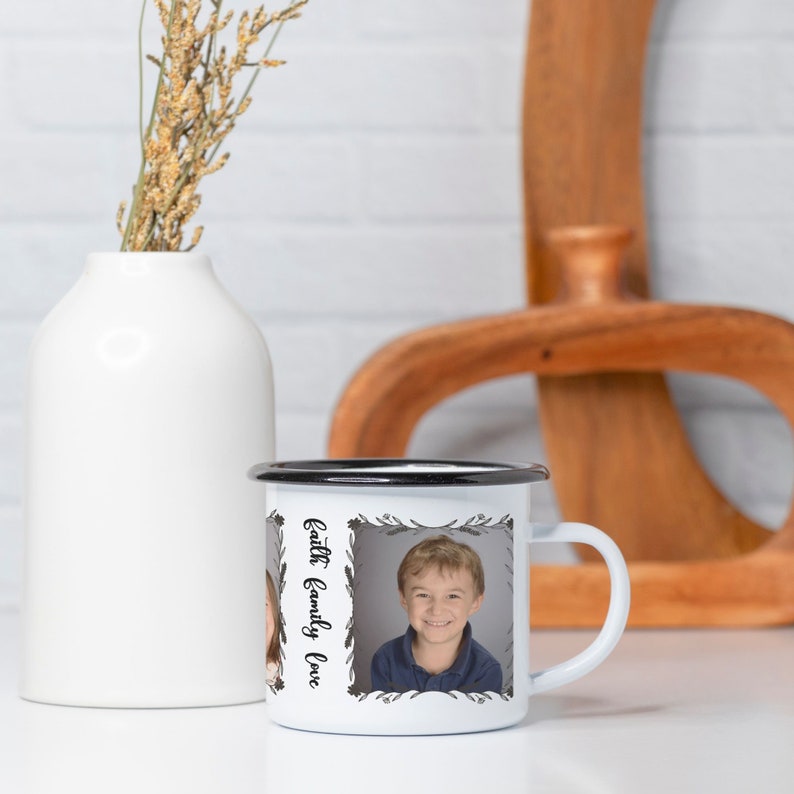 Personalized Photo Enamel Coffee Mug Campfire Mug Home Decor Custom Picture Gift Camping Style Mugs 12 Ounce Cup Picture Cup Unique Gifts image 6