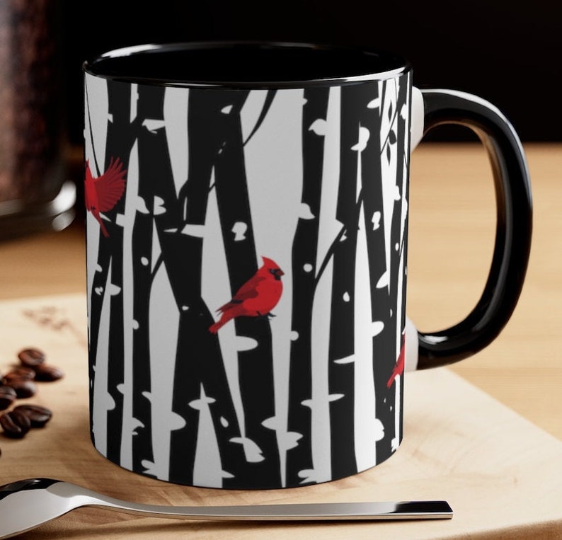 Cardinals on Birch Tree Mug Cardinal Lover Gift Cardinal Mug Bird Mug Bird Watcher Gift Bird Lover Gift Cardinal Birds Coffee Mug Home Decor image 1