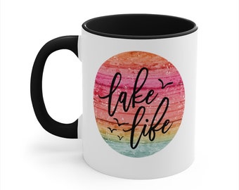 Lake Life Coffee Mug Lakehouse Cup Lake House Decor Accessories Gift for Lake Lovers Retro Sunrise Nature Beach Summer Drinkware Home Decor