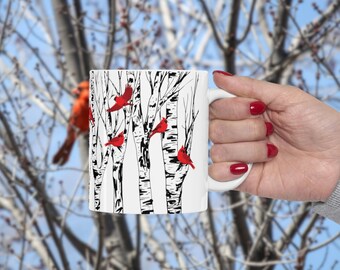 Cardinal Birch Tree Coffee Mug Home Decor Bird Lover Gift Mugs Cup Red Birds Unique Gifts Christmas Cardinals Decorative Gifts Hostess Gift