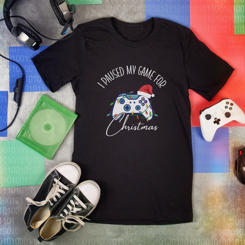 Video Game Christmas Shirt Kids Shirts Paused My Game for image 1