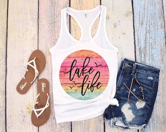 Lake Life Tank Top Summer Tanks Womens Top Cute Retro Racerback Sun Beach Shirts Boating Tee Cute Cruise Top Vacation Boat Girl Trip Gym Tee