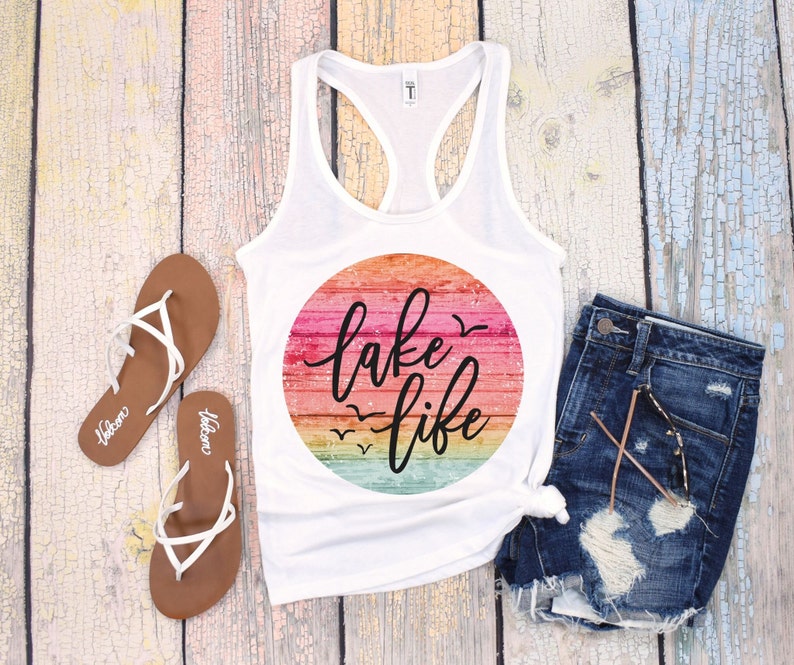 Lake Life Tank Tops Boat Tank Summer Tanks Cute Vacation Girl Trip Racerback Tee Womens Top Retro Sun Beach Shirts Boating Tee Cruise Gifts Solid White