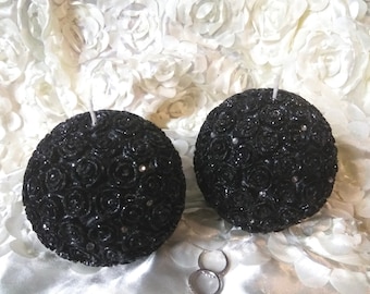 Black Rose Ball Candle Flower Candles Home Decor Rhinestones Pillar Round Centerpiece Rare Gift for Her for Mom Mothers Day Decor Luxury