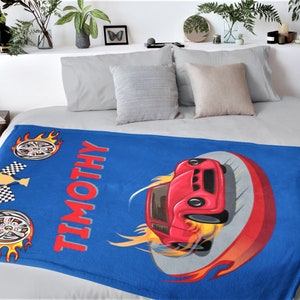 Personalized Race Car Blanket Boys Name Cozy Throw Gift for Boys Children&#39;s Blanket Race Car Birthday Gift for Boy Toddler Gifts Home Decor