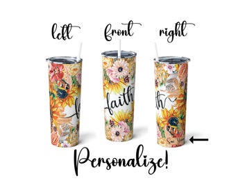 Personalized Wildflower Faith Tumbler Tumbler With Straw Christian Tumblers Gift for Her Gift For Mothers Day Bible Insulated Travel Mug