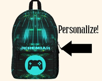 Personalized Name Video Game Backpack Controller Backpack Gamer Gift Gaming Birthday School Supplies Gift for Boy Game Room Home Décor