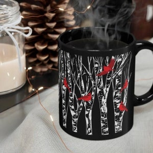 Cardinals on Birch Tree Coffee Mug Cardinal Lover Gift Red Bird Watcher Lodge Cabin Home Decor Decorative Ceramic 11 oz 15 oz Nature Lover image 5