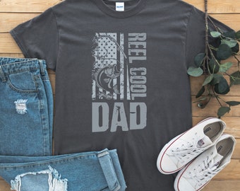 Reel Cool Dad Flag Shirt for Men Dads Fishing Shirts Birthday Gifts Fish Tshirts Fisherman Christmas Gift from Daughter Kids Fathers Fathers