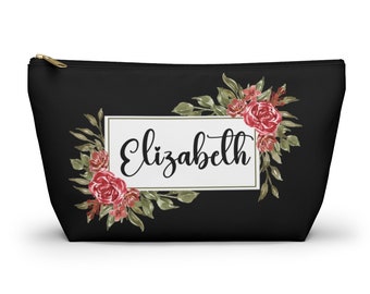 Personalized Pouch Flower Gift Bags Custom Make Up Pouches Women Teen Birthday Gift Custom Name Cosmetic Bag Bridesmaid Gift Idea Floral Mom