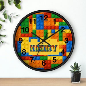 Personalized Building Block Wall Clock Boys Bedroom Decor Kids Gifts Youth Gift Blocks Custom Name Gifts for Kids Boys Nursery Toddler