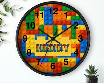 Personalized Building Block Wall Clock Boys Bedroom Decor Kids Gifts Youth Gift Blocks Custom Name Gifts for Kids Boys Nursery Toddler
