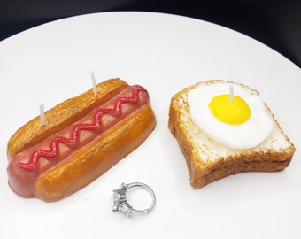 Hotdog Candle Toast and Egg Candle Fake Food Candles Bread Candles Eggs Foodie Gag Gift for Him Gifts for Her Breakfast Home Decor Birthday