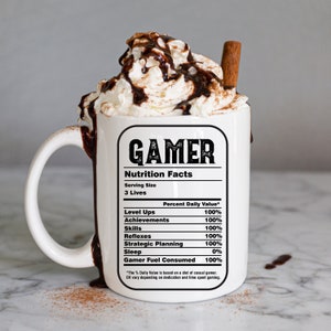 Gamer Nutrition Facts Mug Gift for Him Gamer Coffee Mug Funny Gaming Gift Video Game Birthday Gift for Dad Son Gamer Gift Gaming Boyfriend image 8